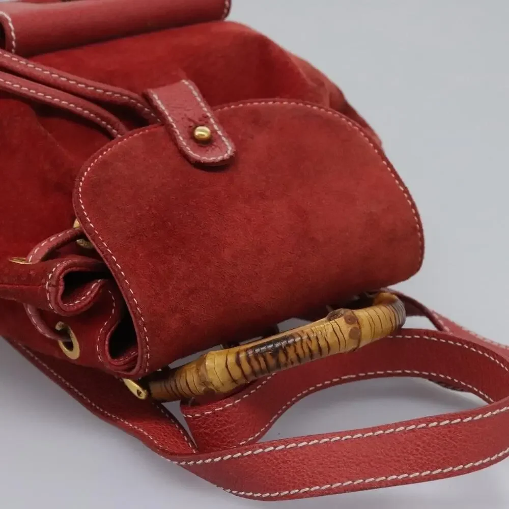 Gucci Bamboo Suede Leather Backpack Red